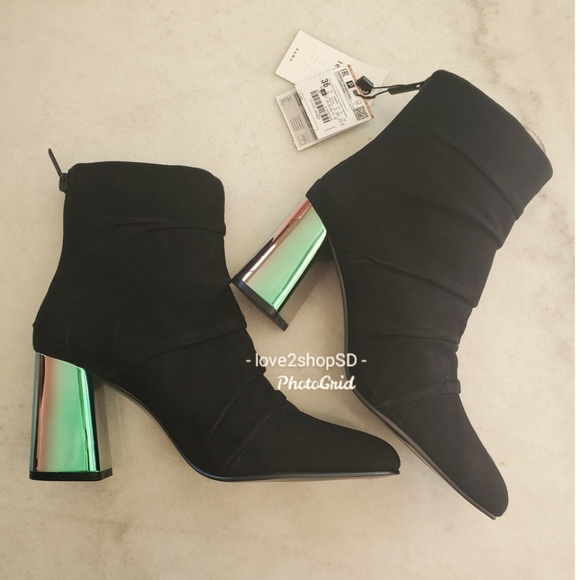 Zara Shoes - Zara Leather Ankle boots shimmery heel 6